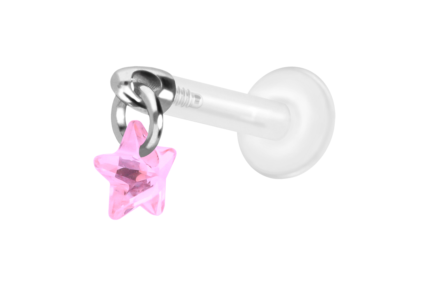 PTFE Labret Piercing mit Innengewinde + Titan-Aufsatz KRISTALLSTERN